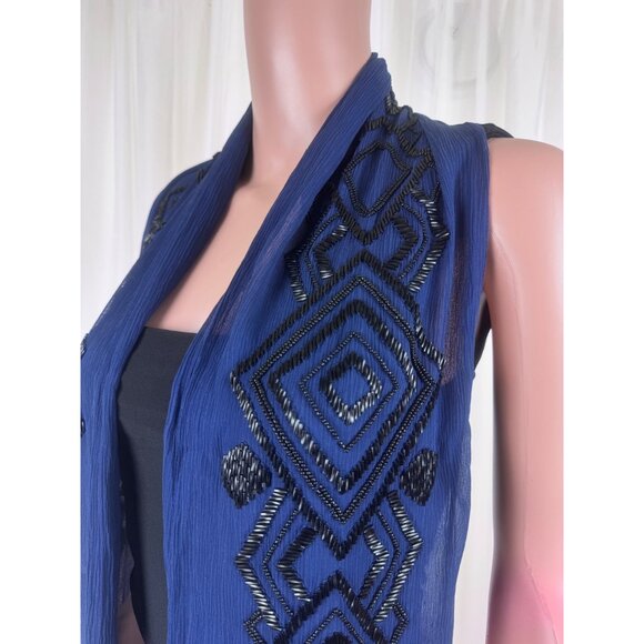 Women's Talbots Beaded Silk Scarf Midnight Blue Navy Blue - Picture 5 of 12